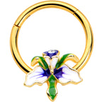 16G 3/8 Clear Gem Gold Tone Iris Flower Hinged Segment Ring