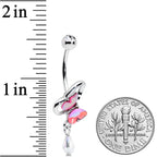 Clear Gem Heart Pink Butterfly Dangle Belly Ring