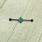 14G Green Synthetic Opal Black Fall Leaf Industrial Barbell 38mm