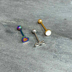 White Faux Opal Rainbow Infinity Heart Barbell Tongue Ring Set of 3