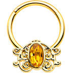 16G 3/8 Yellow Gem Gold Tone Duet Scroll Hinged Segment Ring