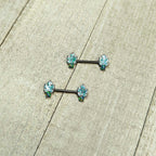 14G 1/2 Green Synthetic Opal Black Fall Leaf Nipple Ring Set