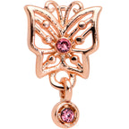 16G 1/4 Pink CZ Gem Rose Gold Tone Butterfly Cartilage Tragus