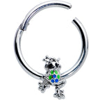 16G 3/8 Black Gem Polka Dot Frog Blue Green Hinged Segment Ring