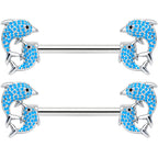14G 9/16 Black Blue Gem Leaping Dolphin Barbell Nipple Ring Set