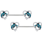 14G 9/16 Clear Blue Gem Dolphin Heart Barbell Nipple Ring Set