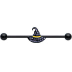 14G Clear Gem Black Witch Hat Halloween Industrial Barbell 38mm