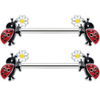 14G 1/2 Ladybug Daisy Flower Barbell Nipple Ring Set