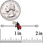 14G Gold Tone Spike UV Ladybug Industrial Barbell 38mm Set of 3
