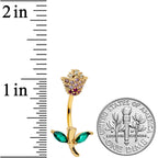 Clear Green Pink Gold Tone Rose Valentines Day Double Mount Belly Ring