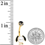 Clear Gem Gold Tone White Pearlescent Penguin Double Mount Belly Ring