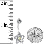Clear Yellow Gem Fanciful Flower Double Mount Belly Ring