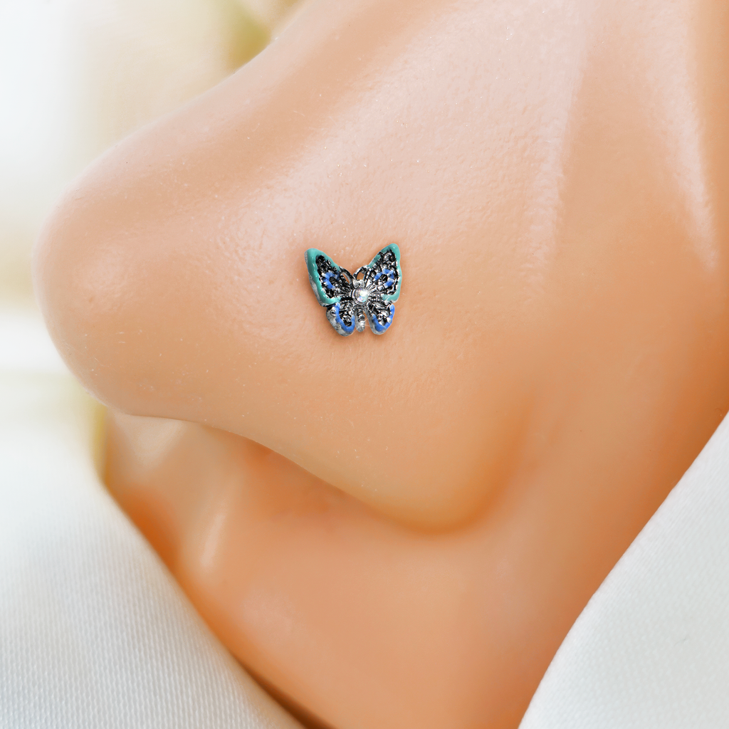 20G 7mm Aurora Gem Colorful Glam Butterfly L Shape Nose Ring