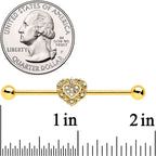 14G Aurora Gem Gold Tone Baroque Heart Industrial Barbell 38mm