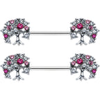 14G 9/16 Clear Pink Gem Luscious Fruit Tree Nipple Ring Set