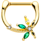 16G 5/16 Clear Green Gem Gold Tone Palm Tree Cartilage Clicker
