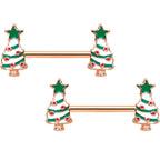 14G 9/16 Red Gem Rose Gold Tone Christmas Tree Nipple Ring Set