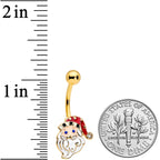 Clear Gem Gold Tone Blue Eyed Santa Claus Christmas Belly Ring