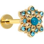 16G 5/16 Aqua Gem Gold Tone Snowflake Christmas Labret Tragus