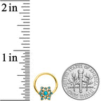 16G 3/8 Aqua Gem Gold Tone Snowflake Christmas BCR Captive Ring