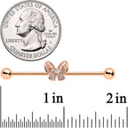 14G Clear Rose Gold Tone Airy Butterfly Industrial Barbell 38mm