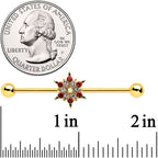 14G Red Gem Gold Tone Bright Christmas Industrial Barbell 38mm