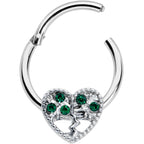 16G 3/8 Green Gem Heart Tree Valentine Hinged Segment Ring