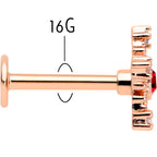 16G 5/16 Red Gem Rose Gold Tone Texture Snowflake Labret Tragus