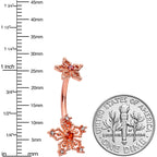 Clear Red Gem Rose Gold Tone Snowflake Star Double Mount Belly Ring