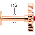 16G 1/4 Red Gem Rose Gold Tone Texture Snowflake Labret Tragus
