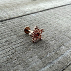 16G 1/4 Red Gem Rose Gold Tone Texture Snowflake Labret Tragus