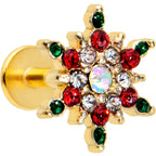 16G 1/4 Red Aurora Gem Gold Tone Christmas Star Labret Tragus
