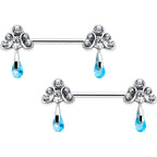 14G 9/16 Blue Gem Scrolling Elegance Dangle Nipple Ring Set