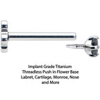 18G 5/16 Black CZ G23 Titanium Threadless Flower Labret Tragus