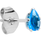CZ Teardrop Aqua Stainless Steel Stud Earrings 3mm to 7mm