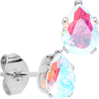 CZ Teardrop Aurora Stainless Steel Stud Earrings 3mm to 7mm