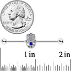 14G Clear Blue Gem Hamsa Hand Eye Industrial Barbell 38mm