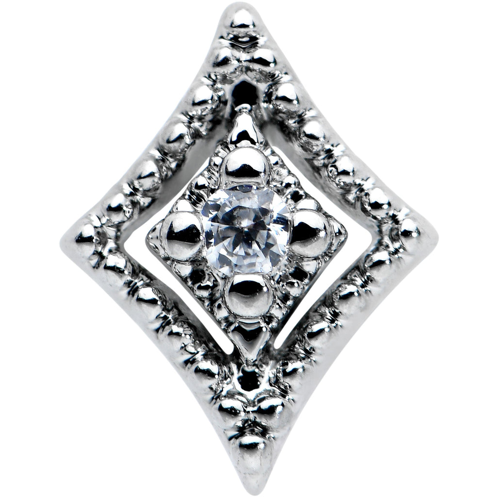 20G 7mm Clear CZ Gem Deco Texture Rhombus L Shape Nose Ring
