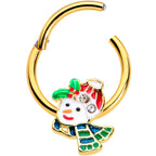 16G 3/8 Clear Gem Gold Tone Happy Snowman Hinged Segment Ring