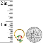16G 3/8 Clear Gem Gold Tone Happy Snowman Hinged Segment Ring
