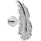 16G 1/4 Clear CZ Gem Feather Internally Threaded Labret Tragus