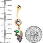 Clear Purple CZ Gem Gold Tone Bunch Grapes Dangle Belly Ring