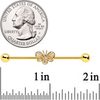 14G Clear Gem Gold Tone Beauty Bee Industrial Barbell 38mm