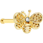 20G 1/4 Clear Gem Gold Tone Beauty Bee Nose Bone