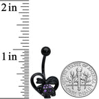 Purple Gem Black Heart Skull Bow Valentines Day Belly Ring