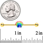 14G Gold Tone Rainbow Scallop Shell Industrial Barbell 38mm