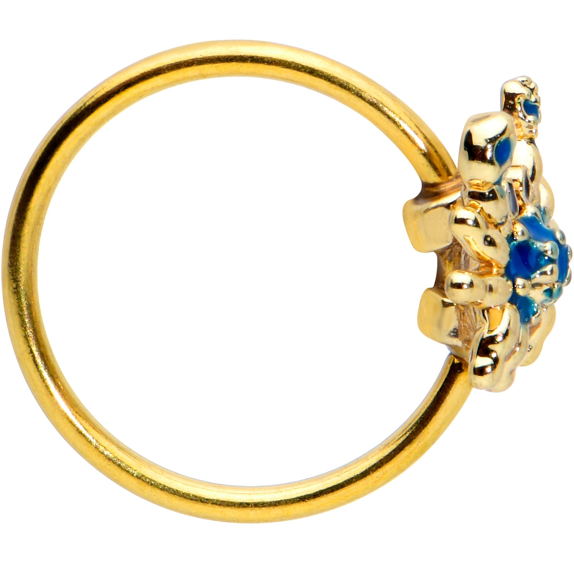20G 5/16 Black Gem Gold Tone Blue Crab Nautical Nose Hoop