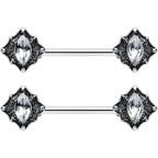 14G 9/16 Clear Gem Rhombus Retro Barbell Nipple Ring Set