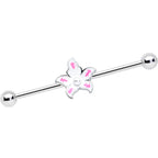 14G Pearly White Orb Pink Flower Industrial Barbell 38mm