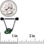 14G 5/8 Black Striking Peacock Feather Dangle Nipple Ring Set